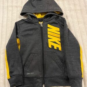 Nike Kids Dark Gray and Yellow Dri Fit Hoodie Sweater Boys Size 2T